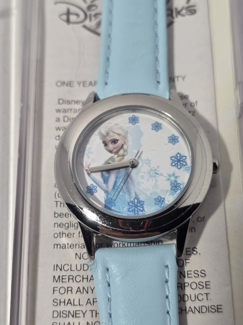 Vintage Disney Elsa Light Blue Strap Silver-Tone Kids Watch New Battery